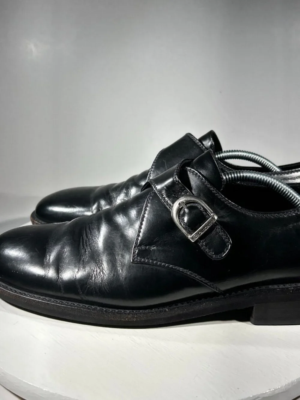 Gambinelli Mens Monk Single Strap Leather Dress Shoes Size 10 Black Buckles